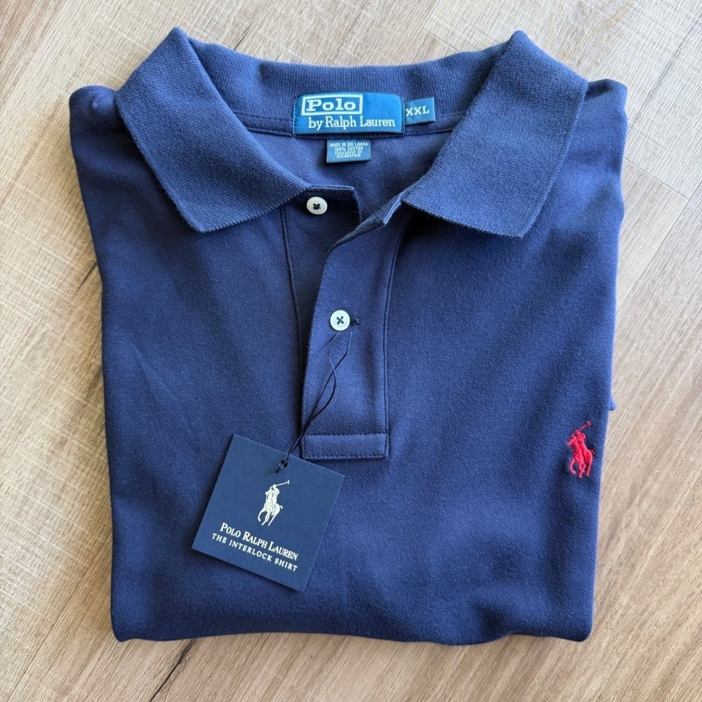 Polo Ralph Lauren Mens Interlock Polo Shirt Navy Blue Red Pony XXL New